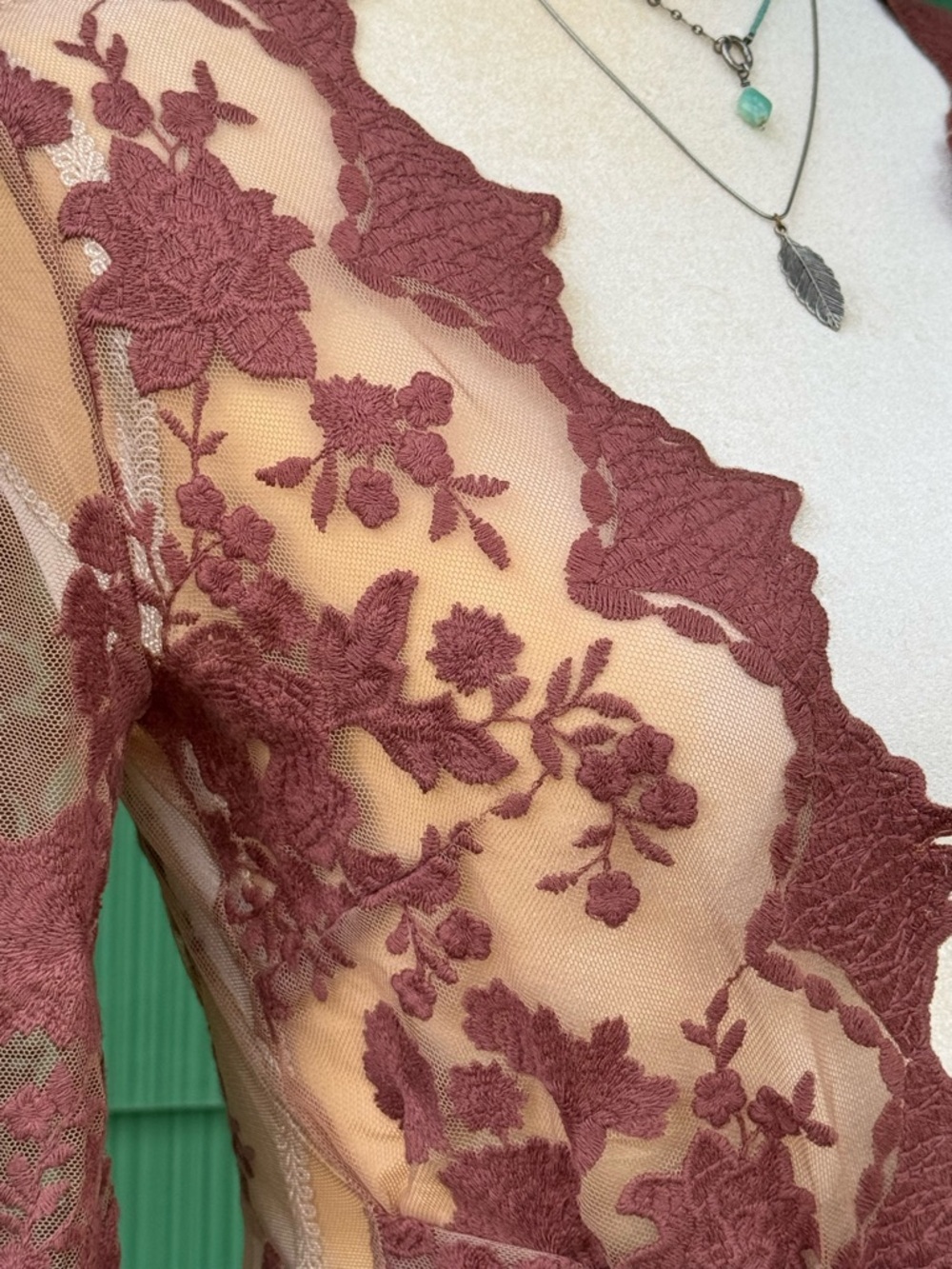 Arnhem Sheer Dusty Rose Lace Maxi Duster Cover-Up - Picture 4 of 15